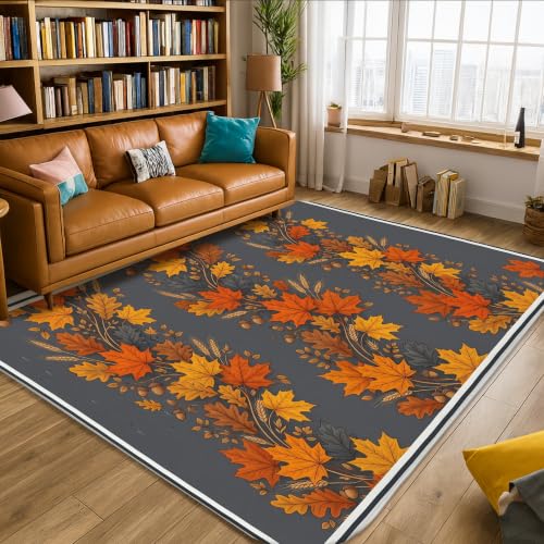 Alfombra de hojas de arce rectangular gris suave para dormitorio y pasillo 2