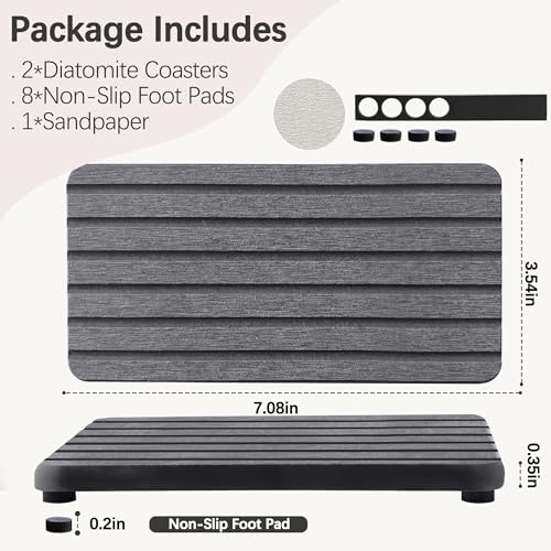 Image of NiuYichee 2 PCS Water Absorbent diatomite Coasters, 7.1 inch x 3.5 inch Water Absorbing Stone Tray for Sink, Stone Drying mat for Kitchen Counter, Stone soap Tray Used for Hand Soaps & toiletries & Plants