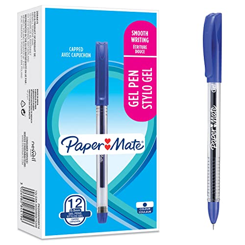 Paper Mate bolígrafos de gel, punta de aguja suave (0,5 mm), azul, 12 unidades Cover