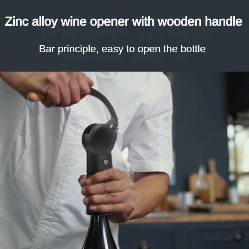 Juego de abridor de vino, con tapón, sacacorchos de aleación de zinc y conservador de vino de silicona, mango de madera maciza, abridor de botellas para el hogar, bar, restaurante