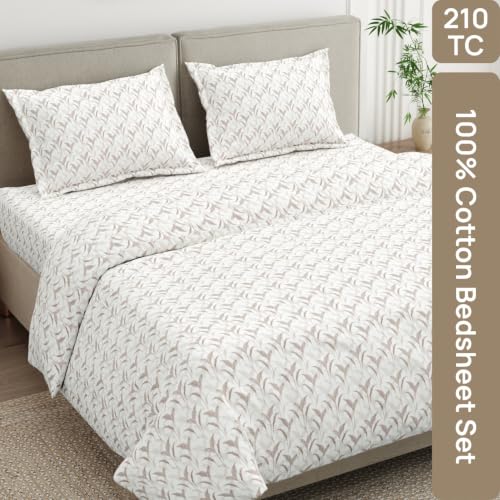 Image of Haus & Kinder Double Bed Bedsheet for Queen Size Bed with 2 Pillow Covers 90 Inch x 100 Inch | Premium Soft & Silky Pure Cotton 300 TC Flat Double Bedsheet | Velvet Canopy Brown