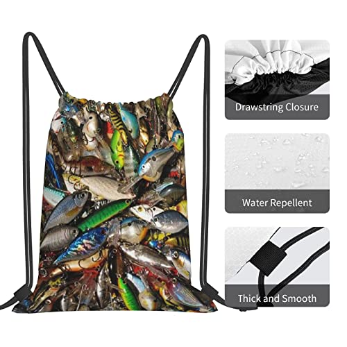 Aseelo Fishing Bait Printed Drawstring Bags Adjustable Shoulder Straps Sports Hiking Gym Swimming Beach Bag #TOP3