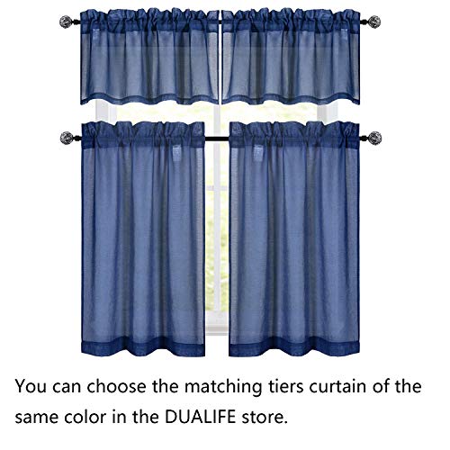 Dualife 18 Inch Long Navy Blue Sheer Curtain Valances For Kids Room - 2 Panels Semi Sheer Window Valances For Basement With Rod Pocket (52 By 18 Inch Length) #TOP6