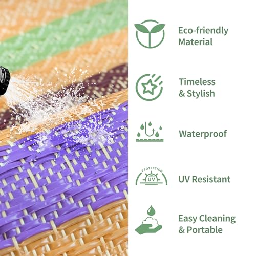 Image of GENIMO Outdoor Rug, Waterproof Plastic Rugs for Patio, 6'x9' Rainbow | Outside Larger Modern Carpet Mat for Porch Decor, Deck, Balcony, Camping, RV, Backyard, Picnic, Beach, Reversible, Foldable