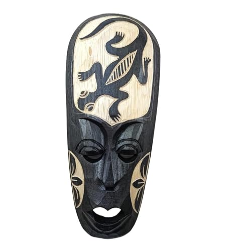 Coco Papaya Petit masque africain en bois noir motif salamandre 25cm