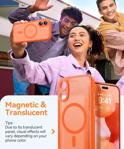 Image of CANSHN Magnetic for iPhone 17 Case, Upgraded [Full Camera Protection] [Compatible with Magsafe] [Translucent Matte] Shockproof Protective Phone Case for iPhone 17 - Orange