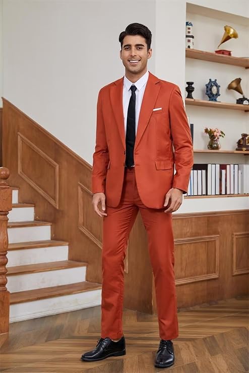 Mens Slim Fit 2 Piece Suit Two Button Notched Lapel Solid Suit Jacket Pants Set Business Wedding Prom Suits2