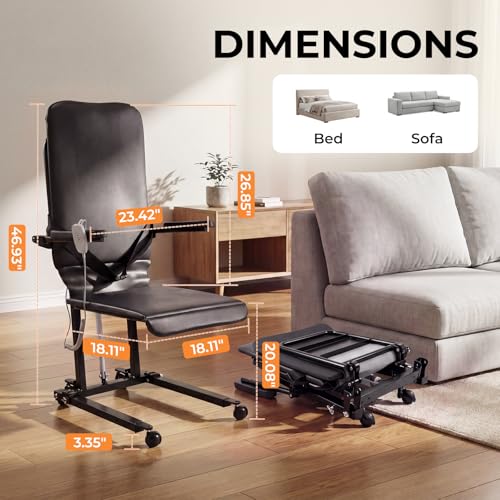 Image of Upgrade Steel Electric Lift Chair with Advanced Wheels and PU Cushion, Floor Lift for Elderly, Support Up to 400 LBS, Safety Seat Belts and Handrails, Suitable for Home or Care Facilities Use, Black