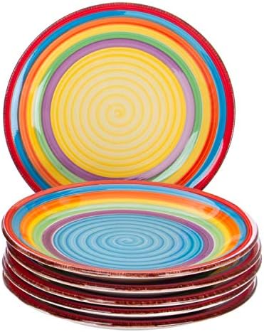 6 Assiettes En Céramique Grès Collection Papillon - 26cm - Rouge - Compatible Lave-vaisselle
