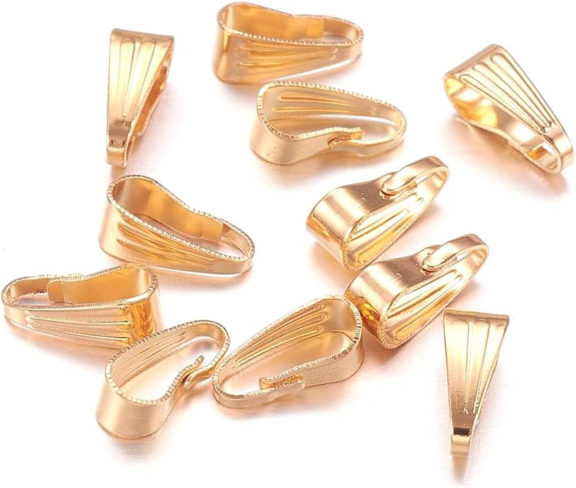 Perlin Pack of 40 Pendant Loop Eyelets Pendant Chain Clasp Clip Necklace Loops Chain Pendant Brass Connector Pendant Eyelet 8 mm Snap On Bails (Gold) image 2