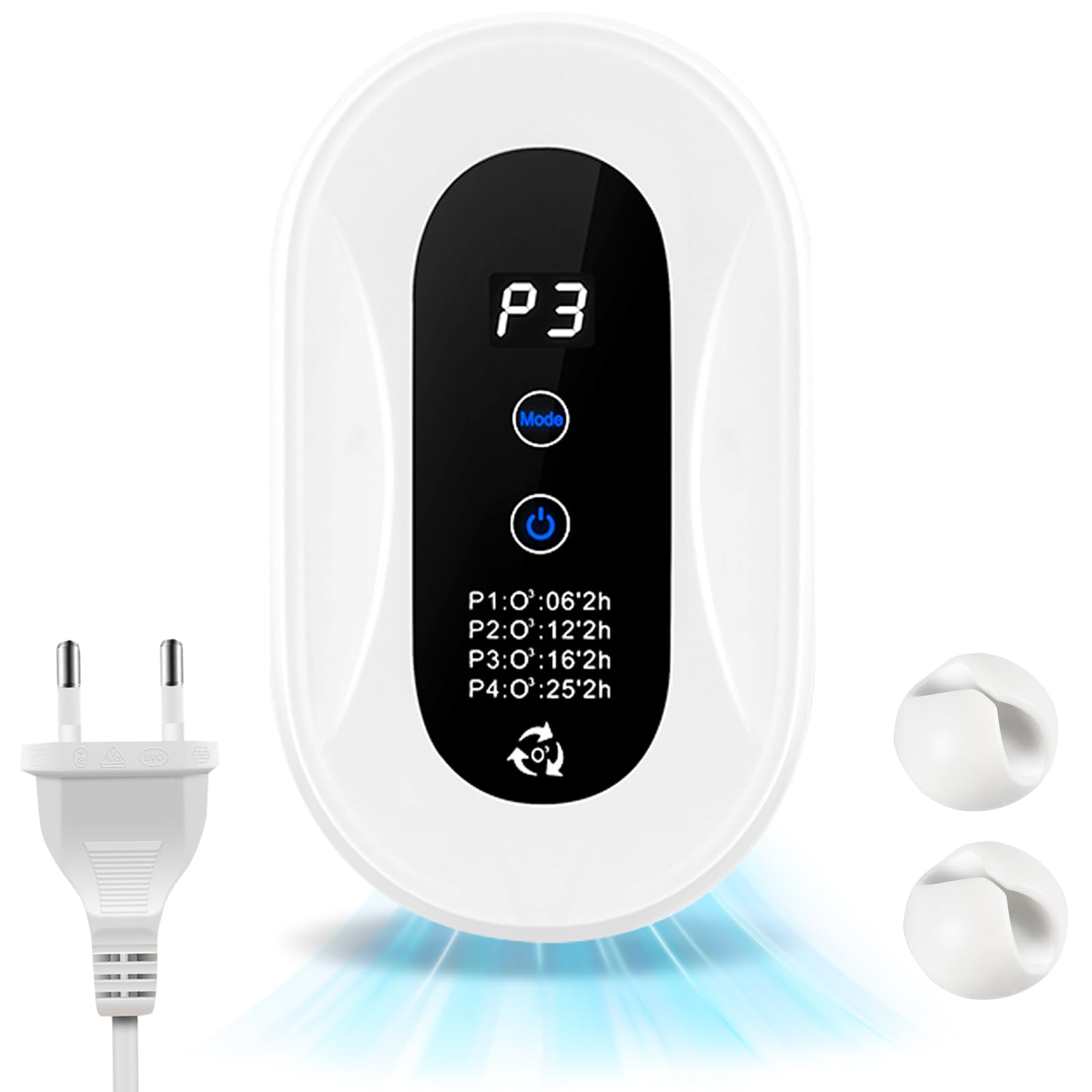 Generador de Ozono Purificador de Aire,Air Purifier con Iones Negativos,Inicio Desodorizando Esterilizador de Ozono Para BañO,con Casa Nueva,con Organizador de Cables,Blanco