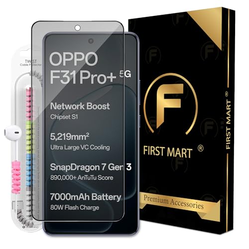 Image of FIRST MART Matte Anti-Glare Tempered Glass for Oppo F31 Pro Plus With Installation Kit | Military-Grade Gaming Screen Protector & Cable Guard | Edge to Edge Coverage | Black
