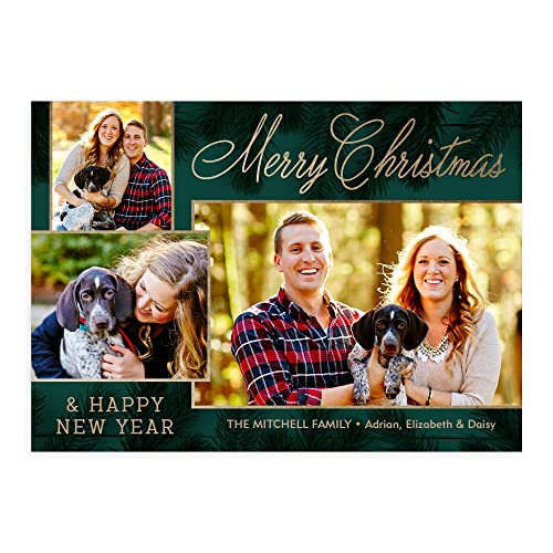 Let's Make Memories Personalized Photo Christmas Cards with Envelopes - Premium Quality - 5x7-2025 Holiday Cards & White Envelopes - Gilded Pine Trio - 15 ct