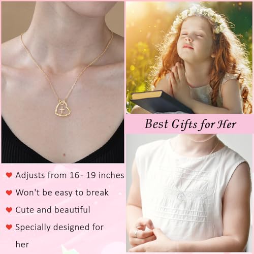 Cross Necklace for Girls Daughter Granddaughter, First Communion Confirmation Easter Christian Religious Catholic Gifts 16 + 3 Inches 5