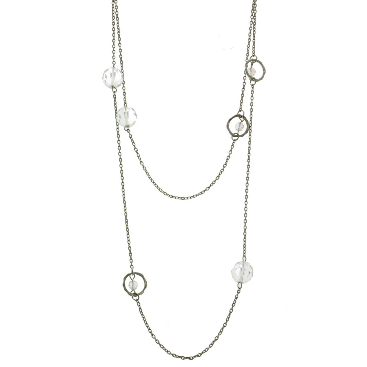 Mi Amore Adjustable Long-Necklace Silver-Tone/Clear