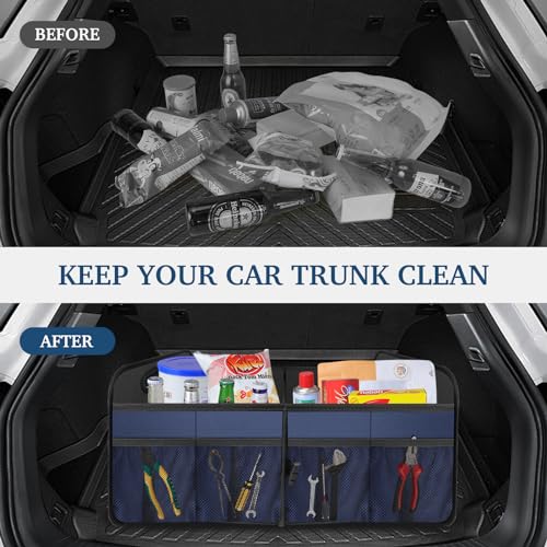 Image of Femuar Car Trunk Organizer, Collapsible, Waterproof, Non-Slip, Blue, 52L, 5 Compartments, Rectangular, Portable, Practical /Functional