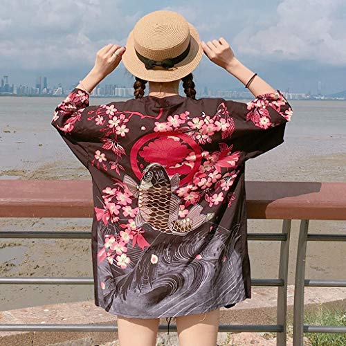 Men\'s Kimono Japanese Floral Printed Kimono Cardigan Shirts Jackets Lightweight Yukata Coat Outwear Beach Cover Up (M, Black-A)