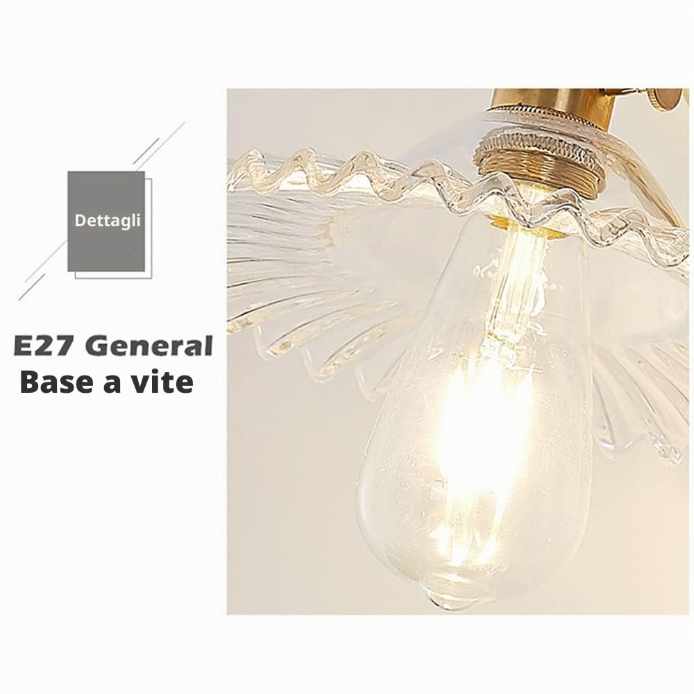 Chrasy Applique da Parete Orientabile in Vetro Trasparente Ottone E27 | Portalampada con Interruttore, Fascio Verso Alto e Basso, Angolo Regolabile a 180 Gradi, per Cucina Camera Bar Studio e Sala