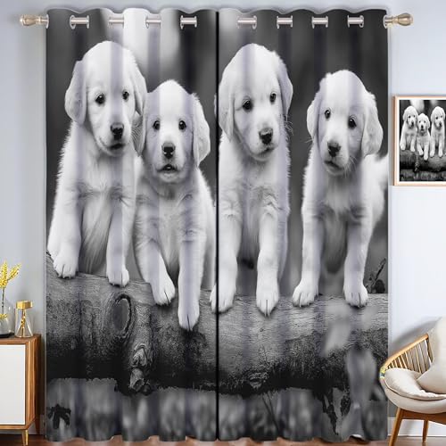 CECE&COLE Cortinas Salon Opacas 2 Piezas, Cortina de Ventana Animales Lindos TocóN Perro Blanco, Habitacion Termicas Aislantes Frio y Calor Fuerte y Suave Ventana Cortinas, 140An x 245Al cm