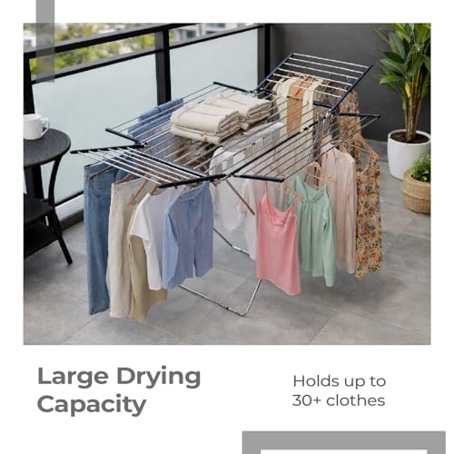 Image of Lifelong Foldable Cloth Drying Stand, Alloy Steel, 175cm x 55cm x 110cm, Black, 4-Way Rack for Maximum Drying Space, Collapsible Laundry Rack, Strong & Durable, Anti-Skid