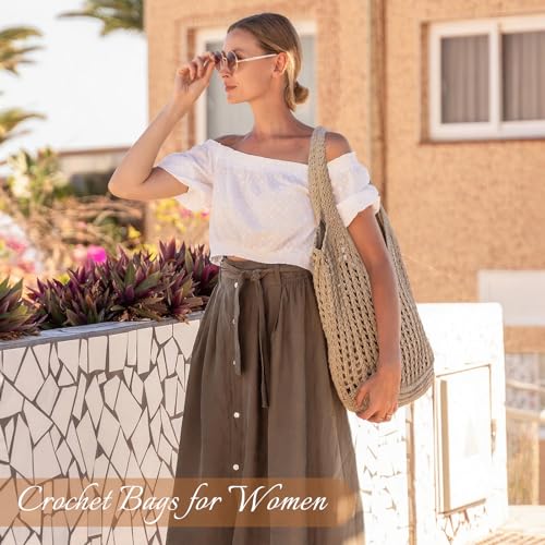 Image of Tavaleu Crochet Tote Beach Bags for Women, Mesh Beach Tote Knit Bag, Summer Vacation Aesthetic Boho Hobo Shoulder Bag