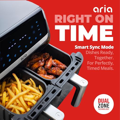 Aria-10Qt-Dual-Air-Fryer-with-2-Baskets-Smart-Sync-Dual-Air-Fryers-Easy-Clean-Dishwasher-Safe-Double-Basket-Large-Sized-for-Family-Meals-XL-Touchscreen-Display-8-Meal-Presets-Black Aria 10Qt Dual Air Fryer with 2 Baskets Smart Sync Dual Air Fryers Easy Clean Dishwasher Safe Double Basket Large Sized for Family Meals XL Touchscreen Display 8 Meal Presets Black