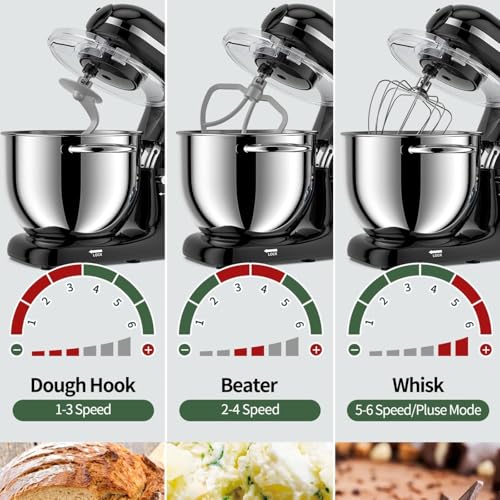 1400w Mixers For Baking, 5.5l Food Mixers For Baking With Bowl, 3 Types Of Mixers, 6 Speed Control, Splash Guard, Juice Blender, Meat Grinder, Stainless Steel Food Mixer For Kitchen black - Image 2