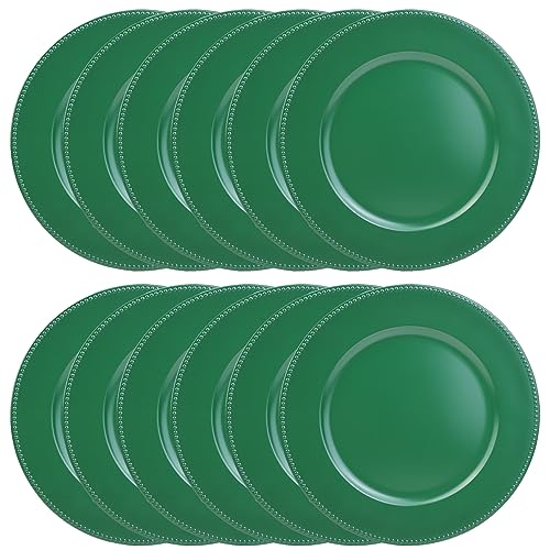 Leemxiiny Set Of 12 Green Charger Plates With Beaded. 13' Reusable Plastic Table Chargers For Dinner Plates