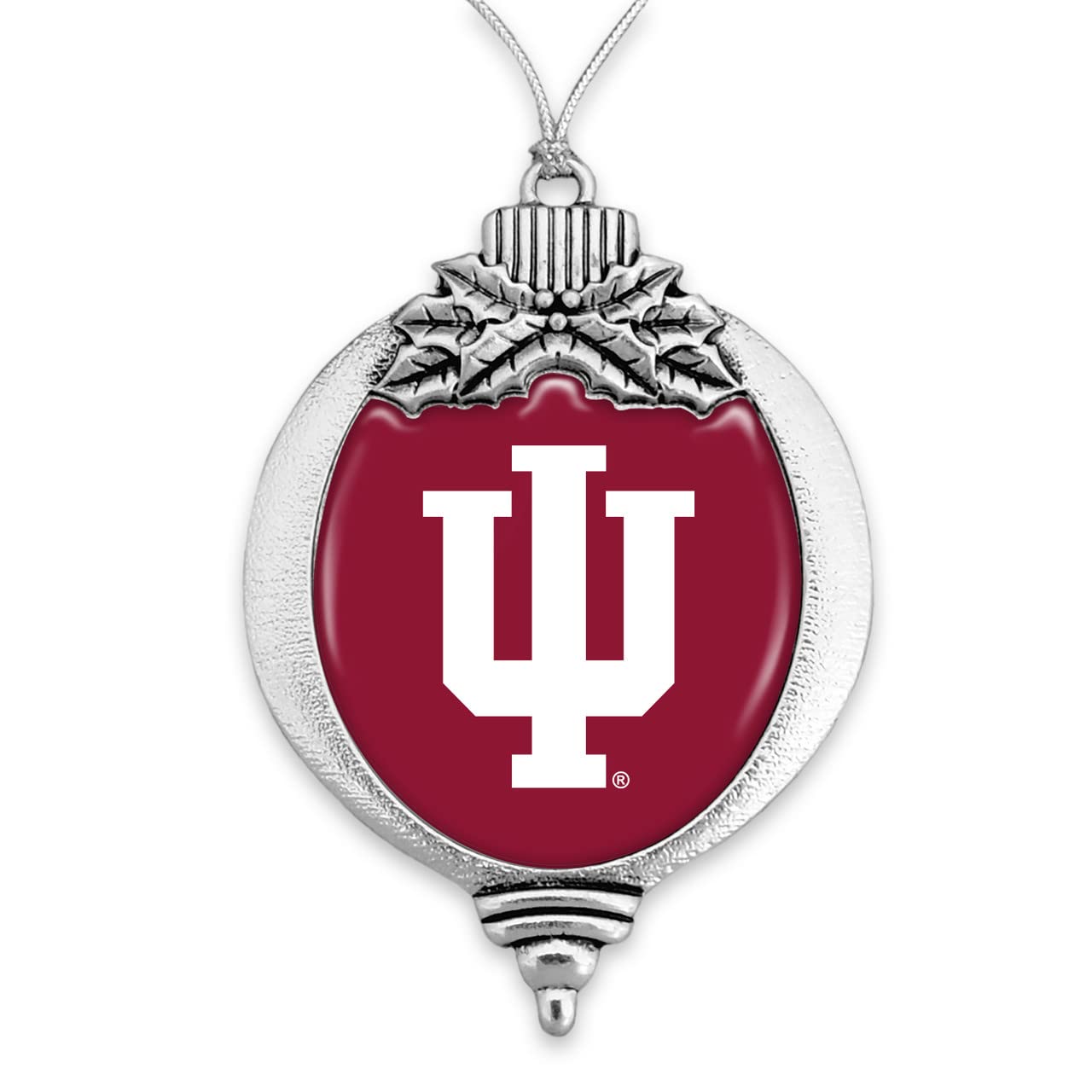 Indiana Hoosiers Bulb with Team Logo Silver Metal Christmas Ornament Gift Tree Decoration IU