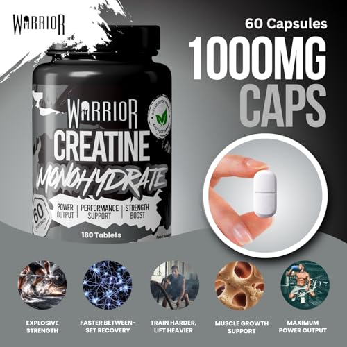 Warrior Creatine Monohydrate Tablets – 3000mg Per Serving – Supplement for Performance – Supports Muscle Growth – Unflavoured – Suitable for Men & Women – Vegan & Vegetarian Friendly (180 Capsules) - Image 5