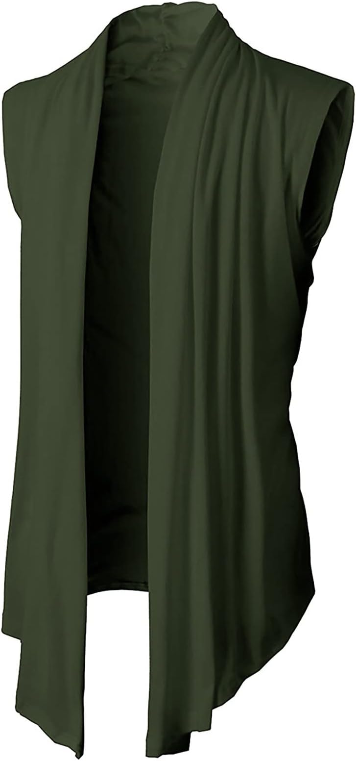 Mens Cardigan Top S M L XL XXL, Men's Ruffle Shawl Collar Cardigan Lightweight Cotton Blend Long Length Drape Cape Mens Long Cardigan Open Front Vest Drape Cape Tops M-2XL,Army Green,M