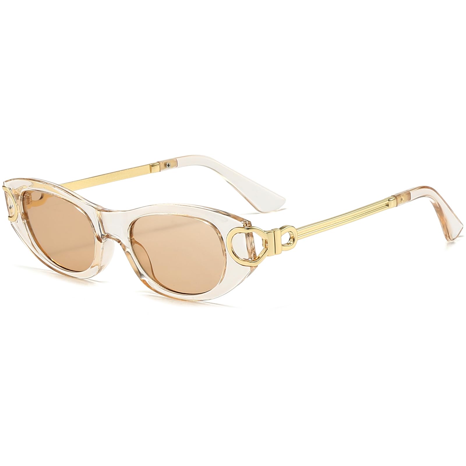 AIEYEZO Fashion Oval Sunglasses for Women Trendy Retro Oval Frame Sun Glasses Metal Designer Shades (Clear Brown)