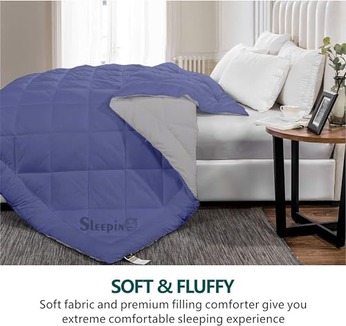 Image of 600 GSM Heavy Winter Double Bed Comforter | Microfiber, Breathable, Reversible,Soft, Lightweight & Machine Washable Comforter for Double Bed 90x100 Inch - Medium BlueSilver