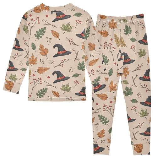 Pajama Sets Long Sleeve Autumn Leaves Witch Hats Soft Comfy Sleepwear 2 Piece PJS 3-8T3