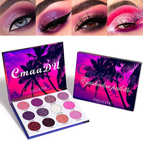 MAEPEOR Shimmer Matte Eyeshadow Purple Series High-pigment Glitter Eyeshadow Long Lasting and Waterproof Metallic Eye Shadow Makeup Palette for Girl and Women (12 Colors, Purple)