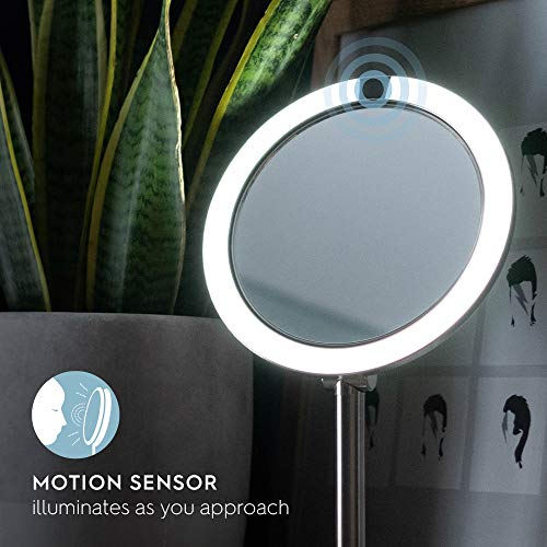 HoMedics Beauty Mirror with Approach Sensor, Magnifying LED Mirror, Heavy Base for Stabilised Use, Bright Illumination, Distortion-Free Mirror Glass, 7x Magnification, Cordless and Rechargeable