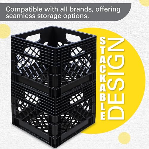ORGANIZE-IT! Authentic Milk Crate, 4 Pack, Black - Heavy-Duty Storage Crate, Easy-Grip Handles, Versatile Storage Crate Box, 13" L x 13" W x 11" H - Image 4