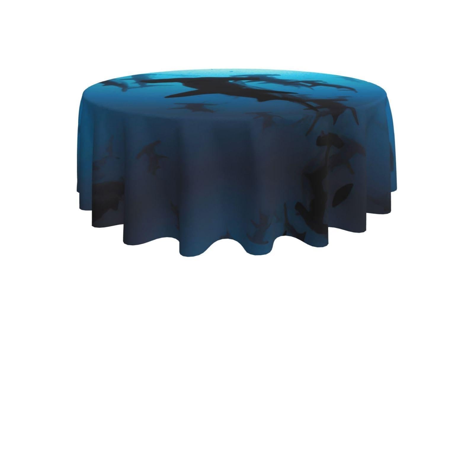 ENGhjes Hammerhead Sharks Print Round Tablecloth 60in Washable Stainproof Polyester Cloth for Kitchen Idea