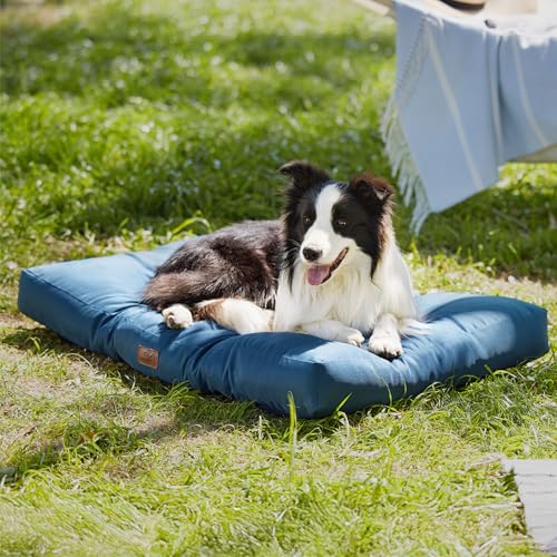BEDSURE Hundebett große Waschbar - 91x68 cm hundematratze kühlmatte L für Hunde, Outdoor gepolstert Hundematte Dunkles blau in 10cm Höhe, selbstkühlend Grosse XL Hundekissen für Sommer