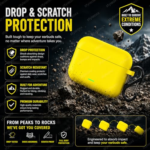 Image of Anvique Silicone Case Cover for Realme Buds T500 Pro, Shockproof Protective Earbuds Cover with Keychain Hook, Anti-Scratch Soft Silicone Skin, Full Body Protection Case (Yellow S)