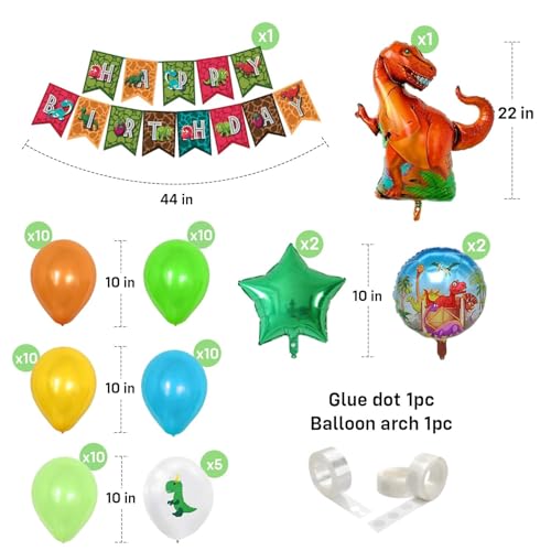 Image of Party Propz Dinosaur Themed Birthday Decorations- 63pcs Dinosaur Birthday Theme Decoration Items For Kids, Birthday Decoration Kit, Dinosaur Foil Balloons For Kids (Cardstock, Foil, Latex)