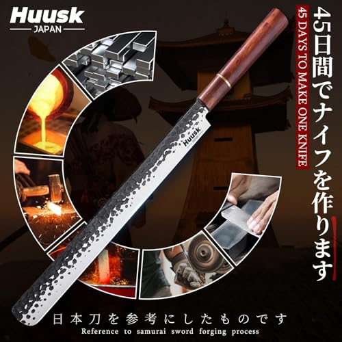 Image of Huusk Japanese Brisket Carving Knife - 11 inch Slicing Knife for Meat Cutting | Made by High Carbon Steel, Hand Forged Ultra Sharp Brisket Slicer with Wood Handle for BBQ Grilling Roast, Gift Idea for Men