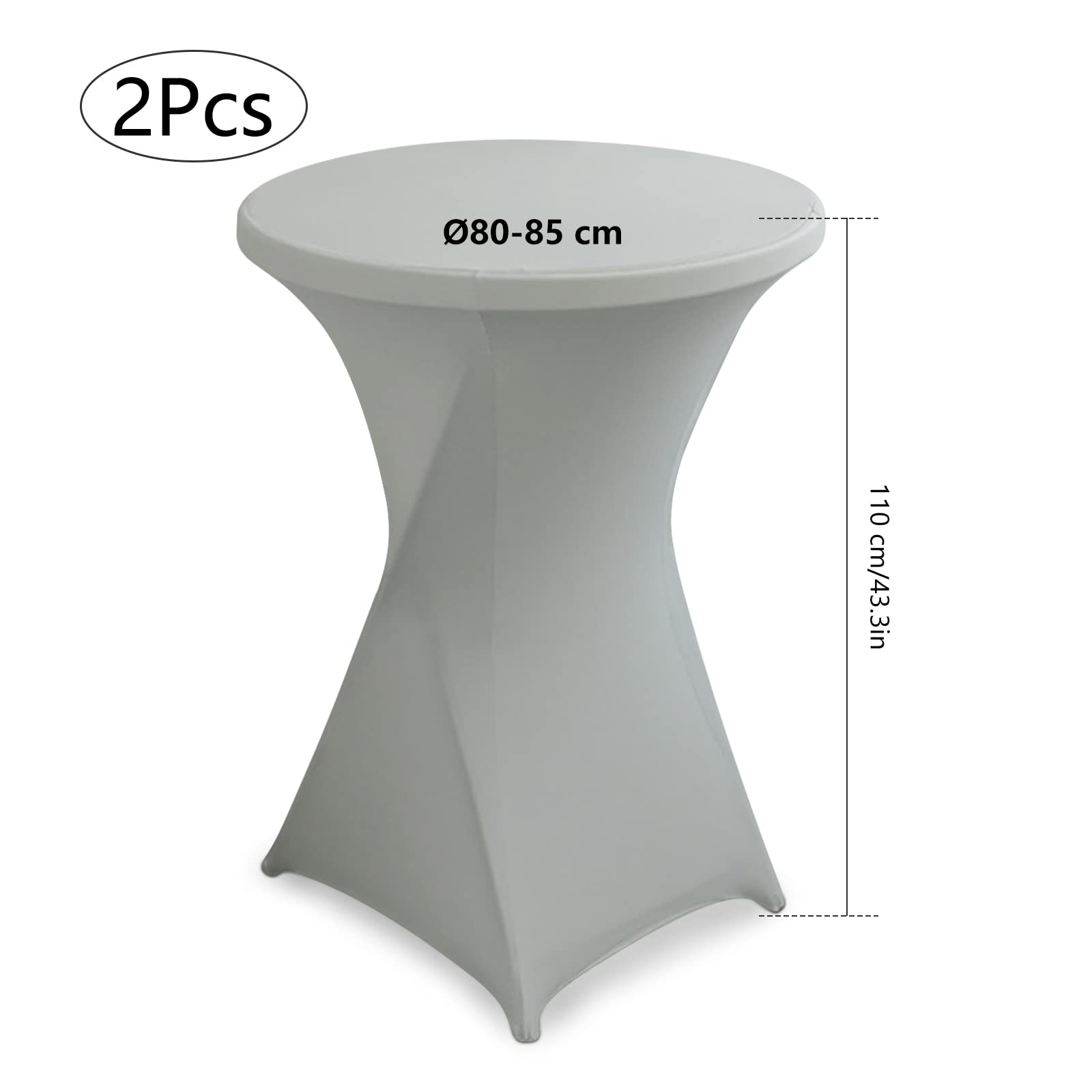 Zestaw 2 pokrowców na stoły koktajlowe, Ø 80-85 cm, wysokiej jakości pokrowce na stół bistro, stoły koktajlowe, eleganckie pokrowce ze stretchem na przyjęcie ogrodowe, wesele, chrzest, kolor szary