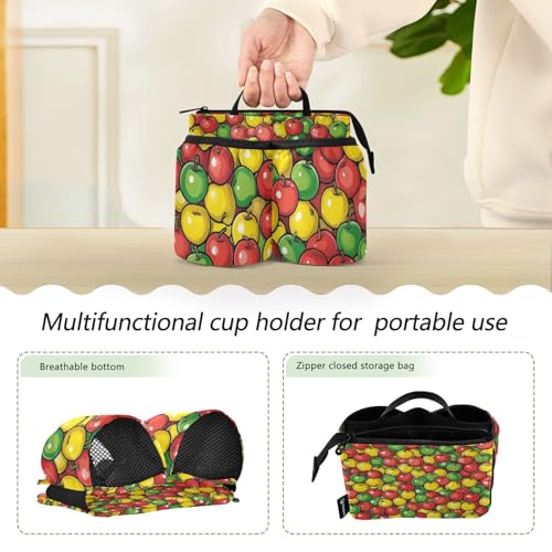 Image of Luggage Cup Holder for Suitcases Free Hands Suitcase Cup Holder Travel Luggage Drink Holder Portable Luggage Cup Caddy Bag Carrier with Handle Apples Colorful