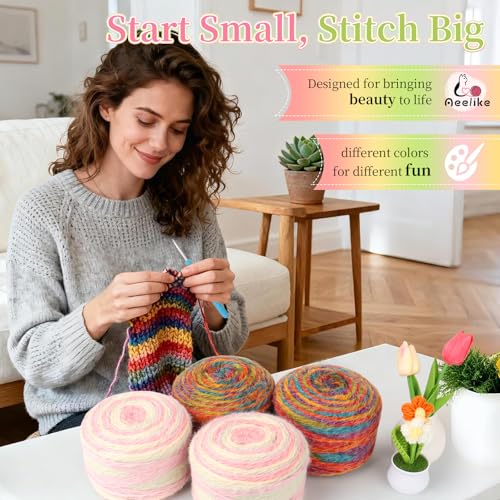 Image of Aeelike Ombre Yarn for Crocheting, 4 PCS Colorful Gradient Yarn #4 Medium, Each 190g(6.7 oz) 400m(437.5 Yards) 71% Acrylic 29% Nynon, Soft Cake Crochet Yarns for Blanket, Scraves, Sweaters, Color R