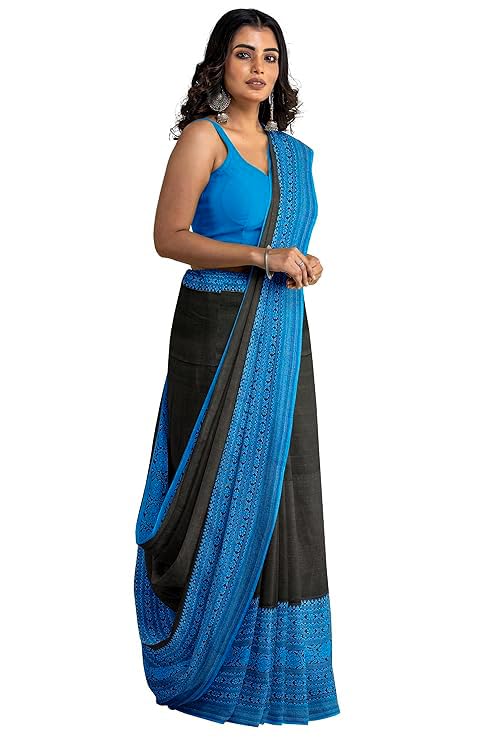 Image of eC ESHA'S COLLECTION Women's Cotton Blend Begumpuri Handloom Saree With Unstitched Running Blouse Piece