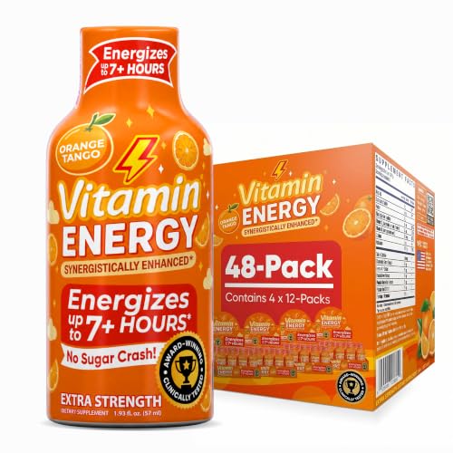 Image of Vitamin Energy Orange Tango Extra Strength Energy Shot, 48 Pack - Up to 7 Hrs, 260mg Natural Caffeine, Zero Sugar - Green Tea Extract, Immune Support, B12 B6 Niacin, 1.93 fl oz, Keto Vegan