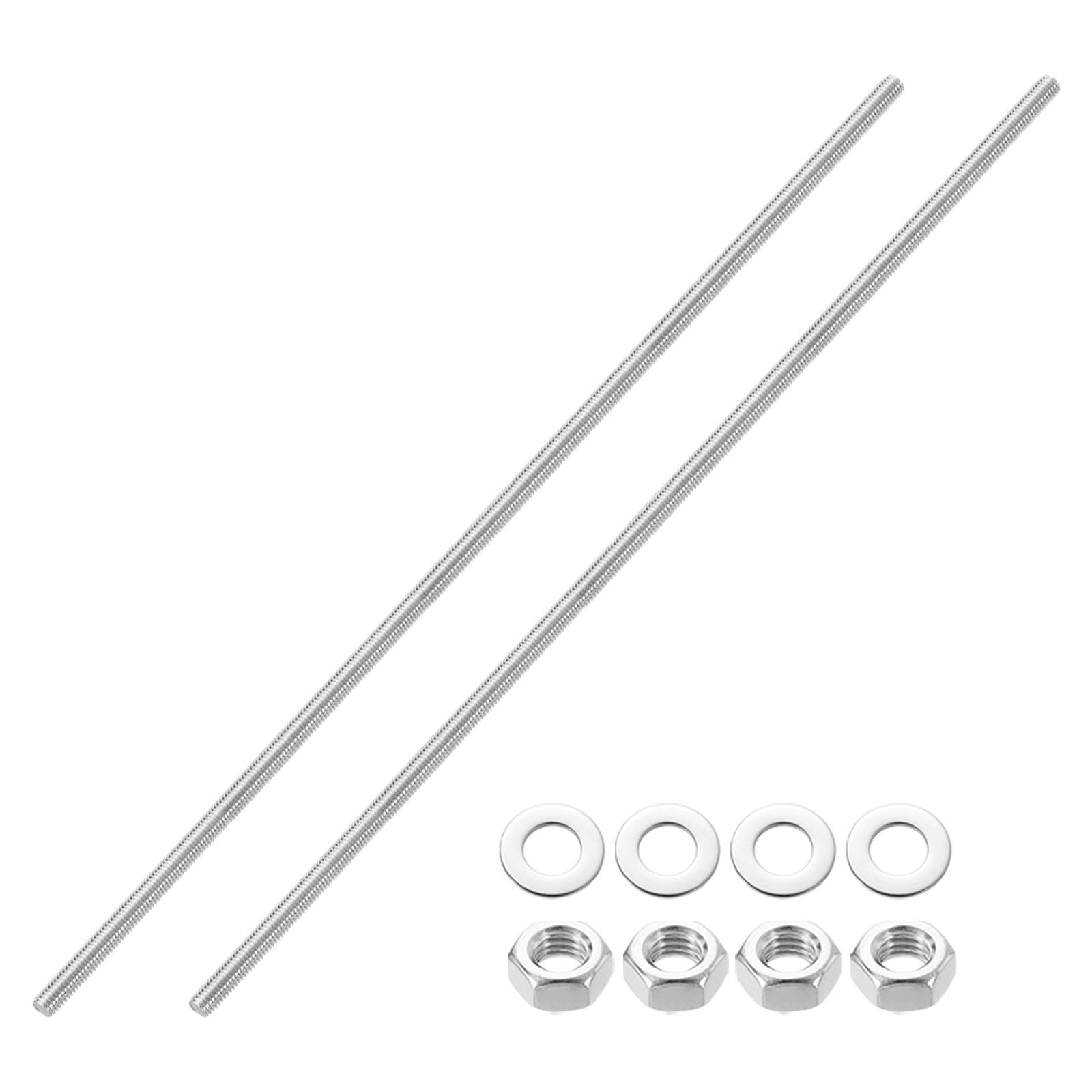 QUARKZMAN 2 pièces Tige Entièrement Filetée, M8 x 400mm Acier Inoxydable 201 Tiges Filetées à Droite avec Écrous et Rondelle Plate Tige de Goujonnage pour Serre-joints, Supports et U-Bolts