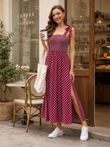 Image of BROVAVE Women Summer Floral Dress: Casual Square Neck Flowy Boho Beach Midi Sundress Sleeveless Tie Shoulder Vacation Daily