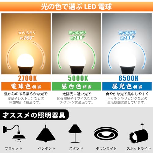 LED電球 E26口金 100W形相当 12.3W 1580LM 高輝度 昼白色 5000K 広配光タイプ 高演色 省エネ 一般電球 調光不可 6個入 [3]